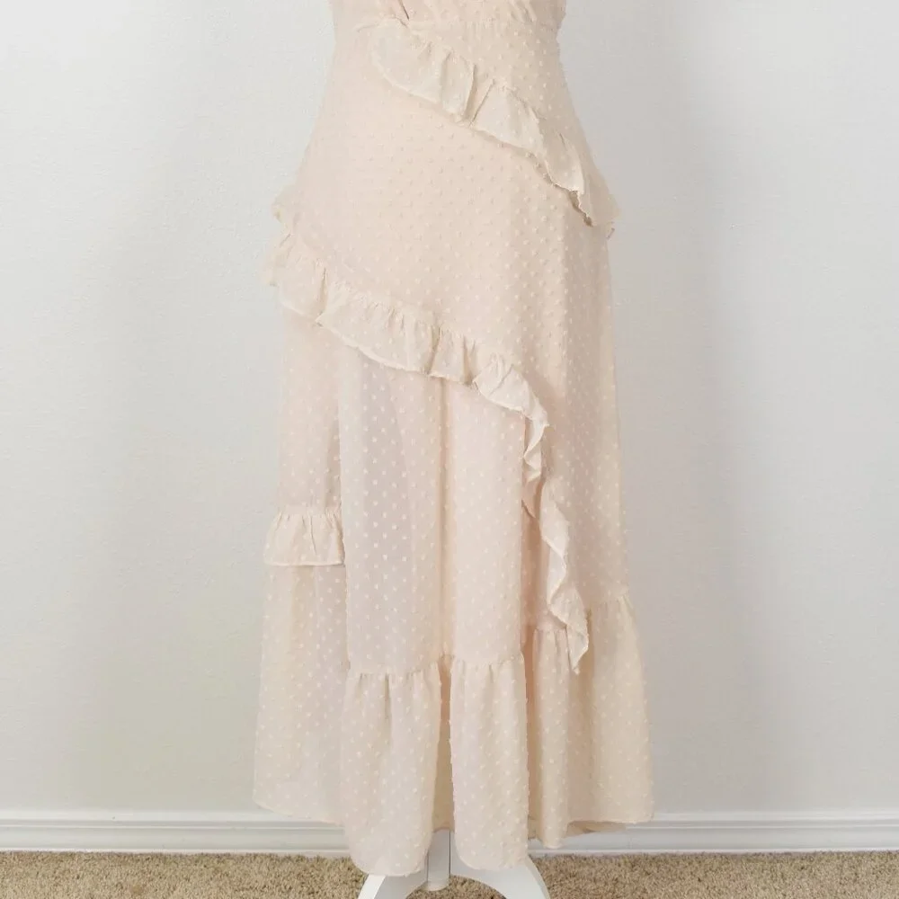 Lulu's Next to You Cream Swiss Dot Ruffled Midi Dress - S - Picture 3 of 10